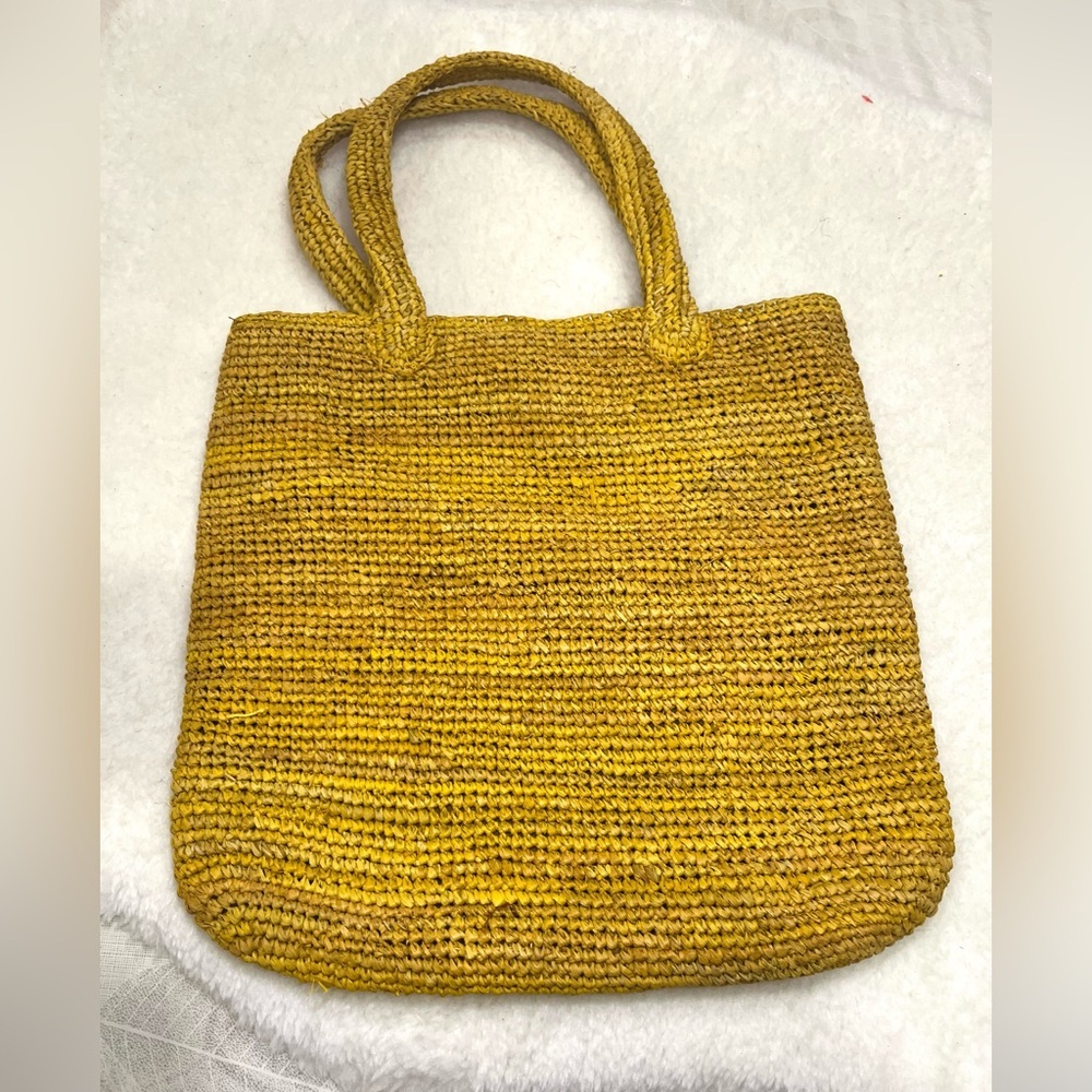 Handmade Raffia Crochet Shoulder Bag Penguin Embroidered Tote - Picture 4 of 11